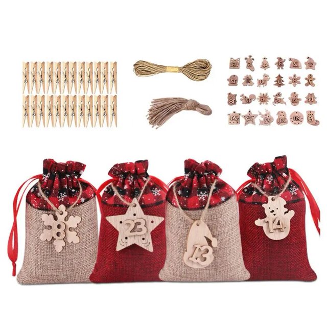 Conjunto de bolsa de regalo para Calendario de Adviento, Set de 24 unids/set DIY para Navidad, Papá Noel, muñeco de Navidad, regalo para niños