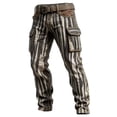 thumbnail image 3 of XIAONU Men's Distressed Striped Print Pants Slim Fit Full Length Belted Trousers Rugged Vintage Outdoor Bottoms, 3 of 5