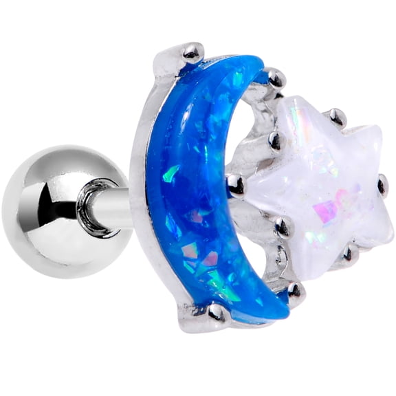 Body Candy 16G Womens 6mm Stainless Steel Blue Moon White Star Accent Cartilage Earring Tragus Jewelry 1/4"