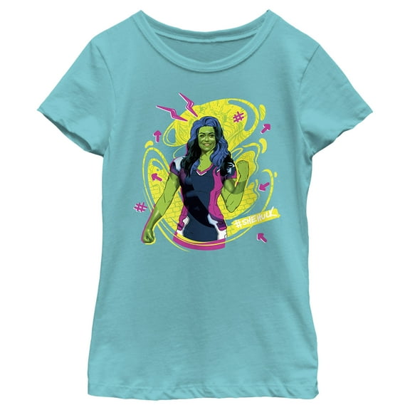 Girl's She-Hulk: Attorney at Law Real Life Vs Cartoon  Graphic Tee Tahiti Blue Large