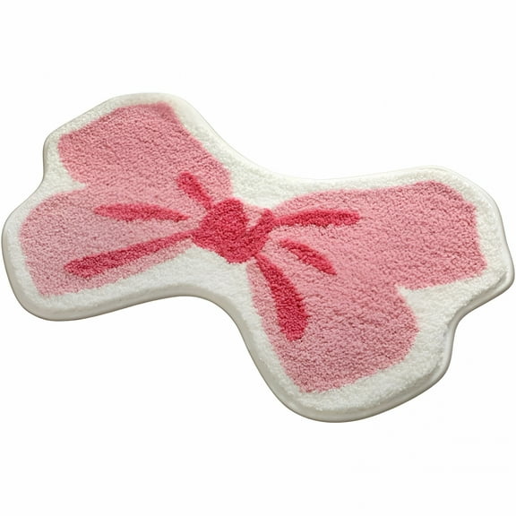AUQ Fluffy Pink Bow Rug – High Absorbency Bath Mat,Non-Slip & Durable,Cute Decorative Floor Mat for Girls,Teens,Women – Easy to Clean