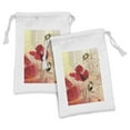 thumbnail image 1 of Flower Fabric Pouch Set of 2, Red Poppy Flower Grungy Paint Brush Effect Beige Floral Design Digital Art Print, Small Drawstring Bag for Toiletries Masks and Favors, 9" x 6", Multicolor, by Ambesonne, 1 of 2