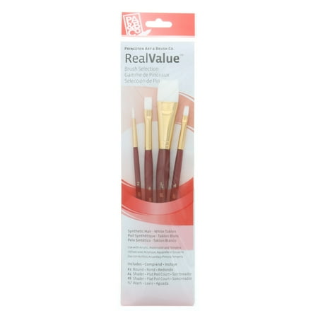UPC: 0757063918581 | Princeton Brush Real Value 4-Brush White Taklon Brush Set  Round 2  Shader 4  8  Wash 3/4