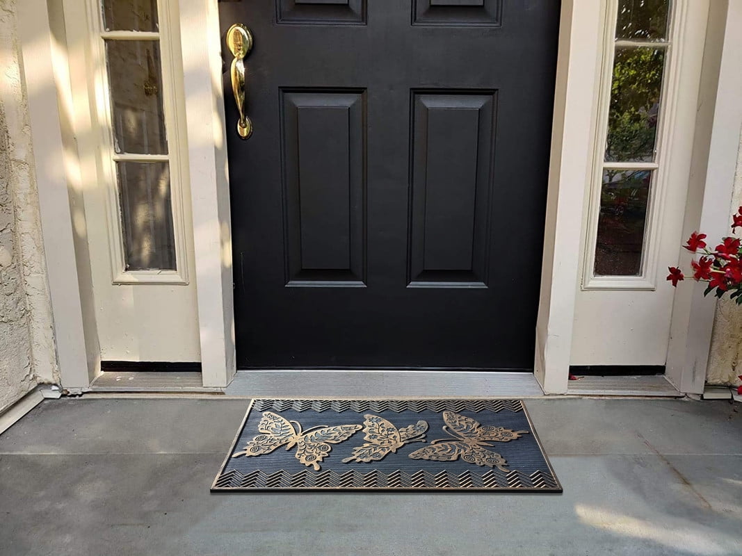 A1HC Rubber Pin Doormat Outdoor Entrance, Low Profile Mats For Front or Back Door Mat, 18”X30” Bronze/Black