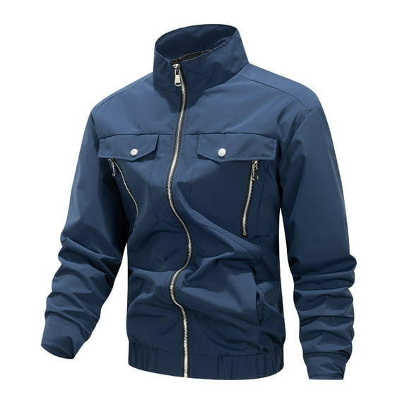 TEAJOPSUU Men's Casual Jacket Lightweight Stand Collar Windbreaker Casual Spring Fall Zip Up Windproof Outwear Coat with Pocket A-Dark Blue