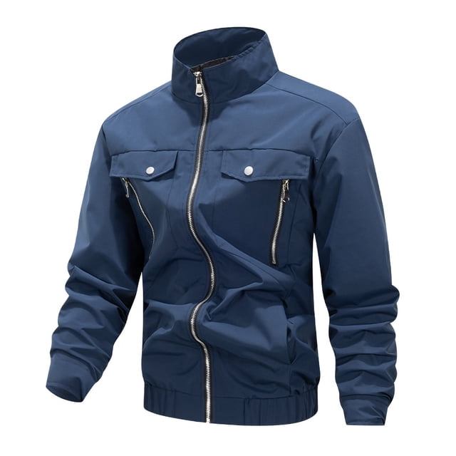 Men's Baseball Style Work Jacket with Ribbed Cuffs, Windproof and Lightweight for Sports and Leisure, Features Zipper Closure for Easy Wear