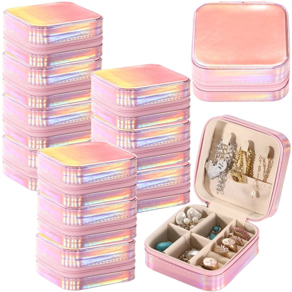 12 Pcs Pink Mini Travel Jewelry Case, Small PU Leather Earring Organizer, Portable Bridesmaid Proposal Gift Boxes for Necklace, Rings, 3.9 x 3.9 x 2 in