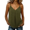thumbnail image 3 of TGSLY Deep V Neck Linen Tank Tops for Women Lightweight Front Pleated Detail Sleeveless Vest Loose Fit Dressy Casual Adjustable Spaghetti Straps Solid Color Camisole S, 3 of 9
