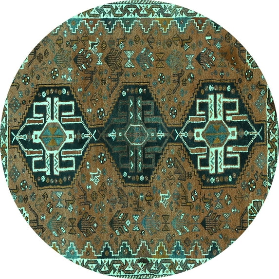 Ahgly Company Machine Washable Indoor Round Persian Turquoise Blue Traditional Area Rugs, 4' Round