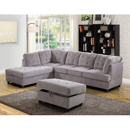 corduroy sectional ottoman facing sofa contemporary gray piece left
