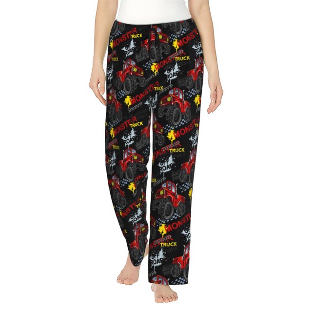 Balery Monster Truck Pantalones de pijama para mujer, pijamas ultraligeros, pantalones de estar por casa-X-Large