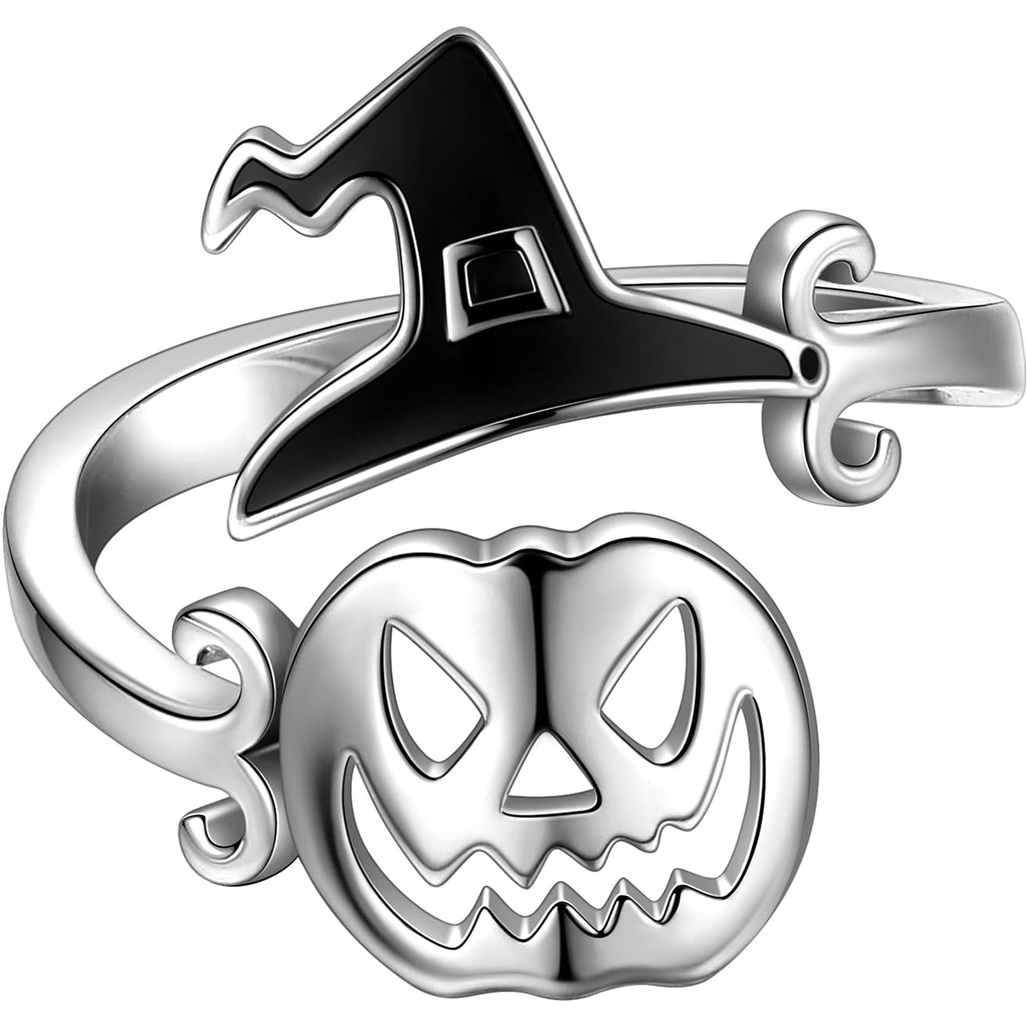 COVE Halloween Pumpkin Witch Hat Adjustable Open Ring, Platinum Plated Jack-o'-lantern Finger Ring, Gothic Holiday Party Costume Jewelry Gift for Women