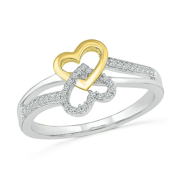 DGOLD Sterling Silver & 10kt Yellow Gold White Round Diamond Heart Ring (0.10 Cttw)
