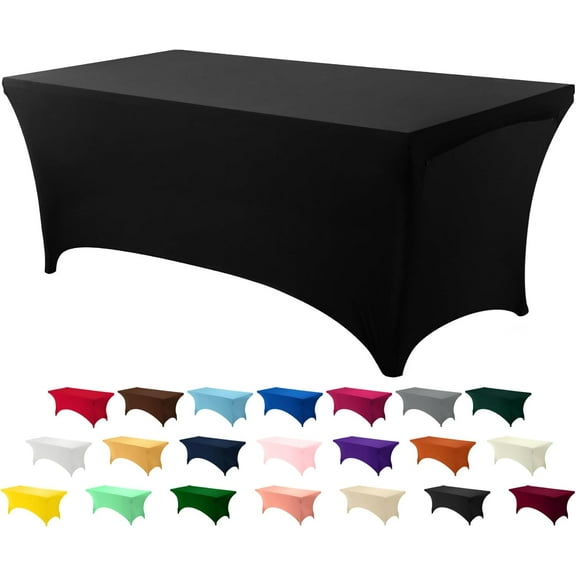 Kitchen Spandex Tablecloth 1 Pack [4FT, Black] Tight, Fitted, Washable and Wrinkle Resistant Stretch Rectangular Patio Table Cover for Event, Wedding, Banquet & Parties [72Lx30Wx30H Inch]