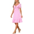 thumbnail image 4 of Vestido Casual INSPIRE CHIC para Mujeres con Corte Gingham y Escote Corazón con Nudo Rosa S, 4 of 6