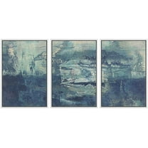wall26 Framed Canvas Print Wall Art Set Light & Navy Blue Paint Stroke Explosion Abstract Shapes Illustrations Modern Art Bohemian Multicolor for Living Room, Bedroom, Office - 16"x24"x