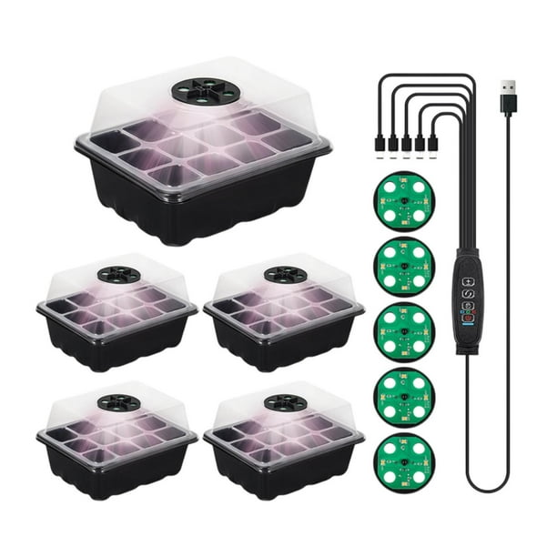 5 set bandeja de arranque de semillas con brillo ajustable de luz de , bandeja de de plantas Premium con bandejas de inicio de plántulas del temporizador Negro