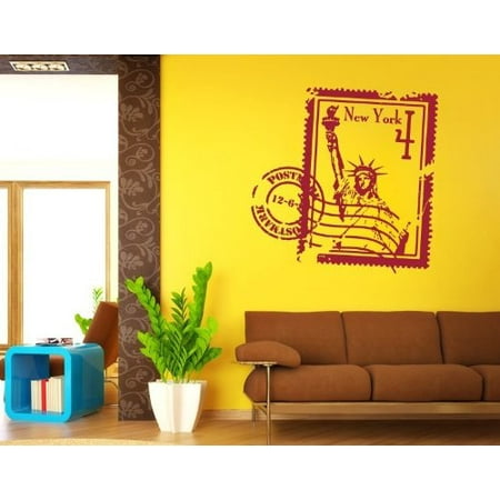- New York Stamp with Statue of Liberty Wall Decal - wall decal, sticker, mural vinyl art home decor - 3924 - Green, 39in x 39in