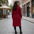thumbnail image 4 of Women's Winter Double Breasted Wool Coat Long Sleeve Notch Lapel Long Trench Coat Red 2XL, 4 of 4