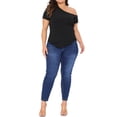 thumbnail image 2 of Agnes Orinda Women's Plus Size Summer Tops One Shoulder Short Sleeve Asymmetrical Hem Casual Blouses Tee 1X Black, 2 of 6