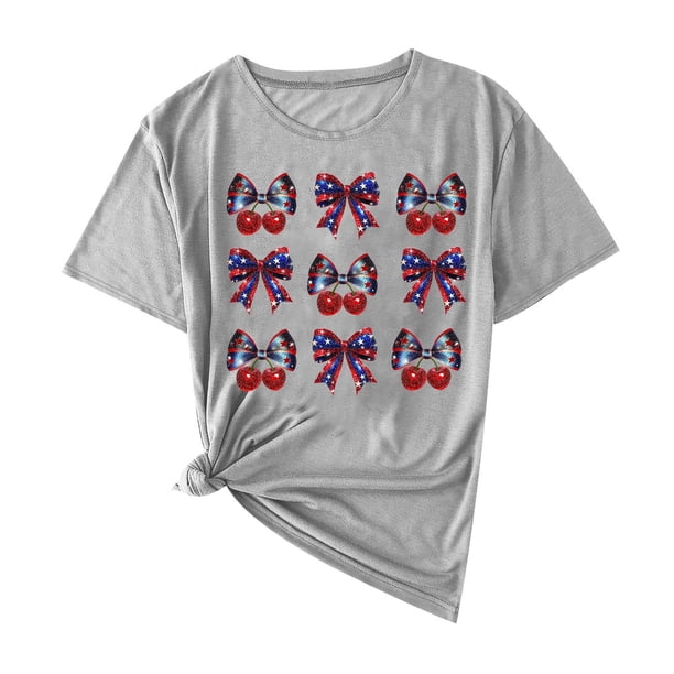 Camisas de Manga Corta para las Mujeres Moda Casual Impresión Cuello Redondo Suéter Tee Blusas