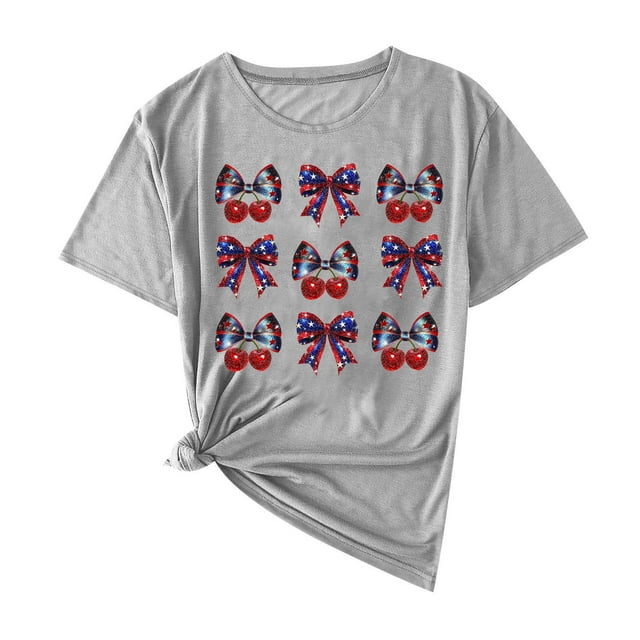 Camisas de Manga Corta para las Mujeres Moda Casual Impresión Cuello Redondo Suéter Tee Blusas