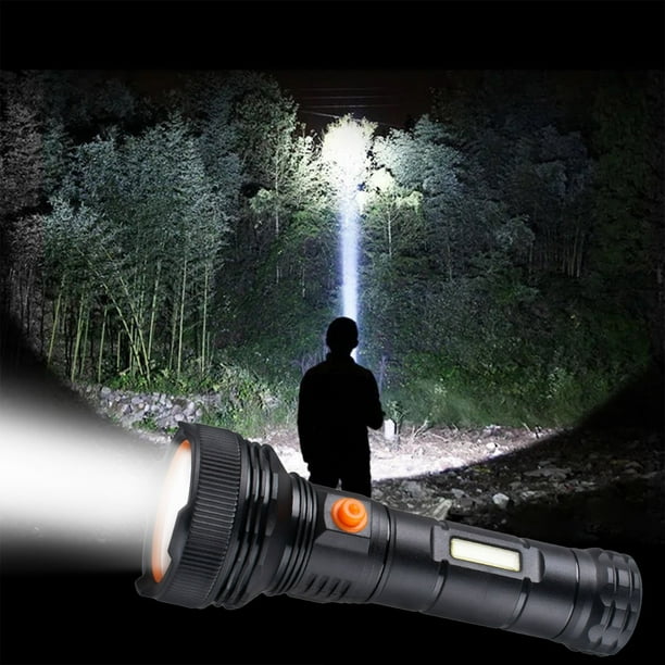 Linterna LED recargable | Luz lateral COB de 30 W de alta potencia | Banco de energía con salida USB | Linterna de emergencia de largo alcance portátil a prueba de agua | 1500mAh | Para acampar al