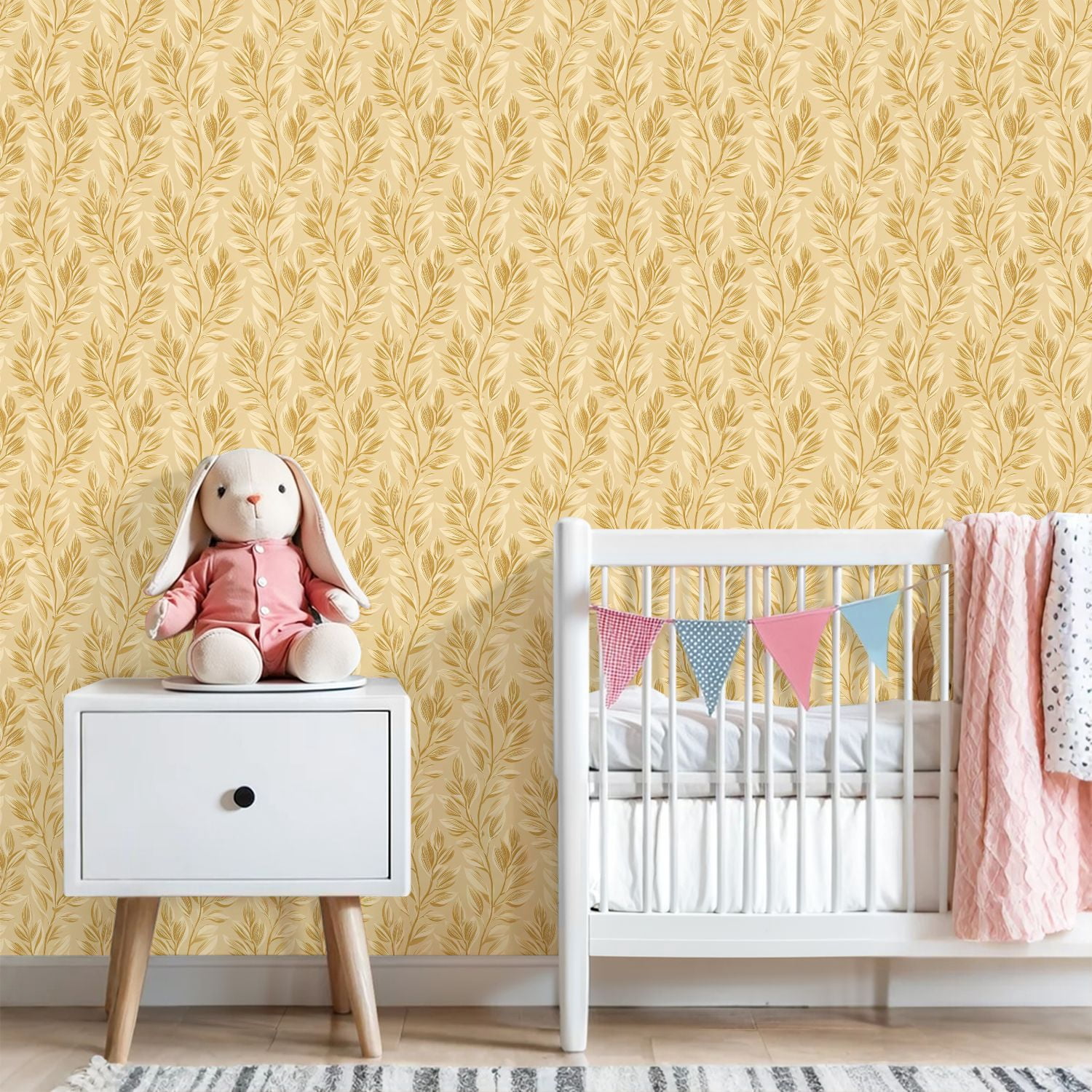 Peel and Stick Wallpaper Vintage Golden Leaf Cream Wall Mural 23.6in x 9.8ft Self Adhesive Removable Wall Paper Renter Friendly Wallpaper for Bedroom Studio Lake House