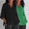 thumbnail image 2 of GigrtiJin 2pc Women's Plus Size Casual Shirt Fashion 3/4 Sleeve V-Neck Pullover Side-Slit Solid Color Cotton Linen Tops, 2 of 6