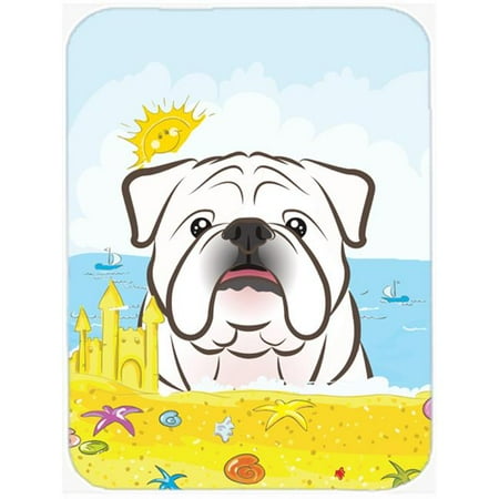 

White English Bulldog Summer Beach Glass Cutting Board Large