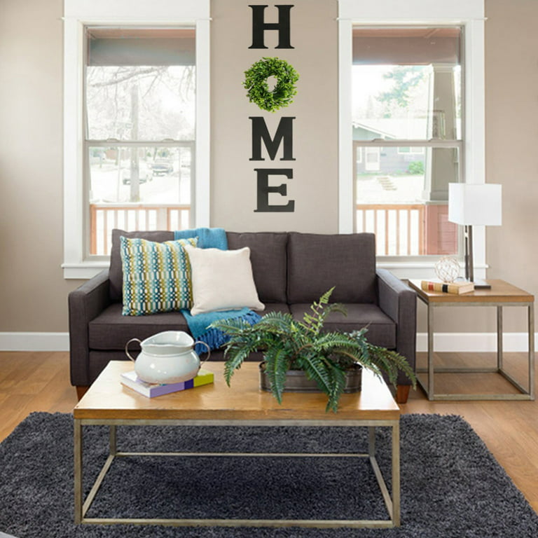 Wood Letters for Wall Decor Hanging Wooden Home Sign with Artificial Green Wreath Rustic Home Decor Farmhouse Wall Decor for Living Room Kitchen