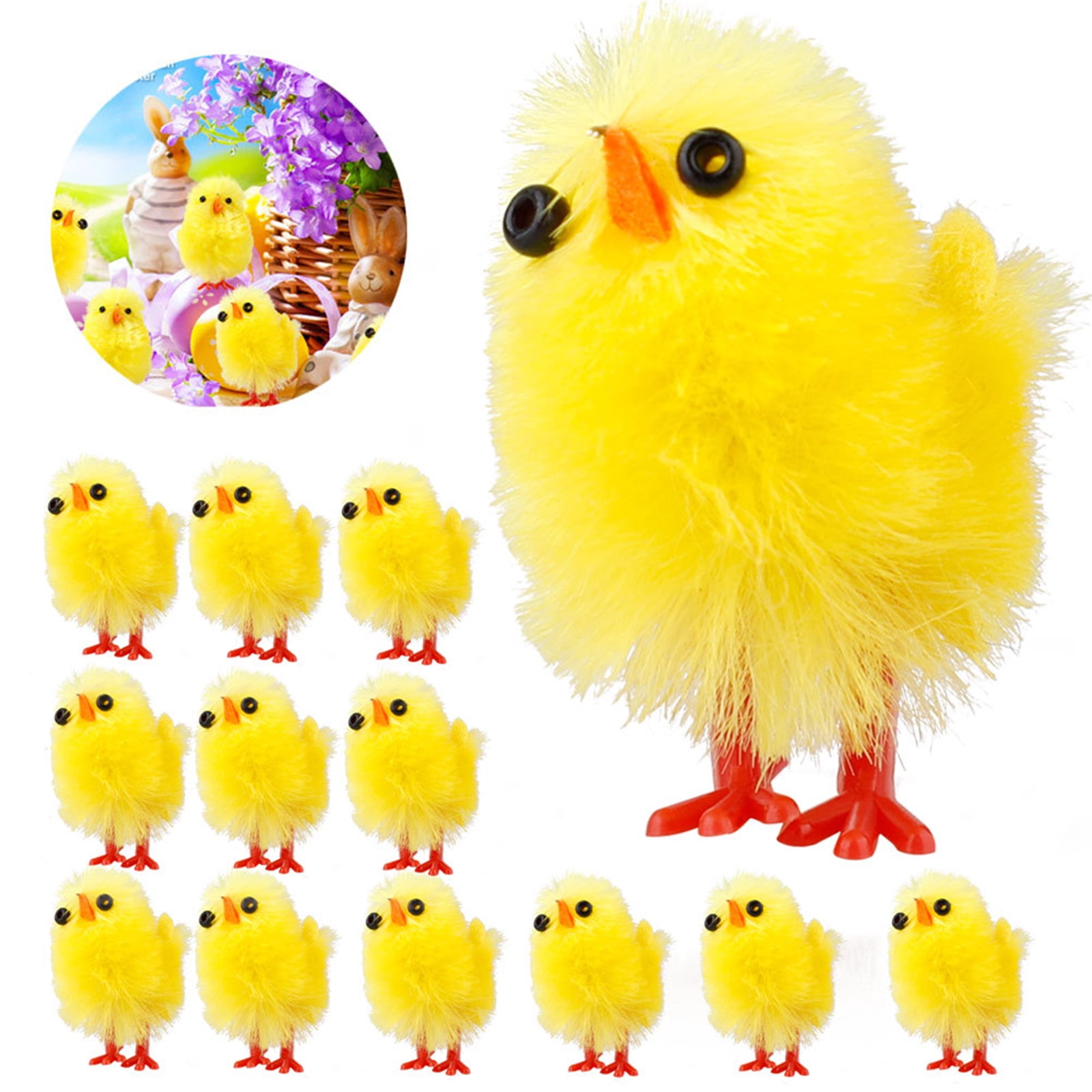 60 Yellow Easter Mini Chenille Chicks Fluffy Plush Cute Decorations Children's Easter Bonnet Easter Egg Hunt Arts \u0026 Crafts Home Decor Cake Toppers by