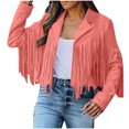 thumbnail image 2 of BSDJILFG Fleece Jacket for Women Faux Leather Suede Retro Western Cowgirl Cropped Tassel Cardigans Winter, 2 of 7