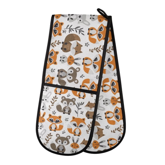 Dailycode Double Sided Oven Mitt with Loop Heat Resistant Kitchen Long Potholders 7" x 35" Fox Rabbit Squirrel