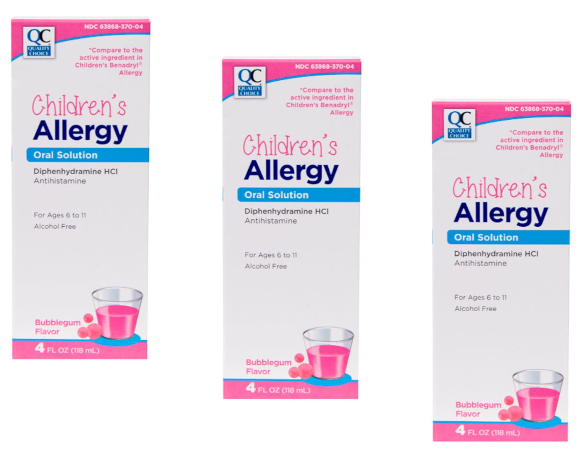 3 Pack Quality Choice Childrens Allergy Liquid HCI 12.5mg Bubblegum 4oz Each