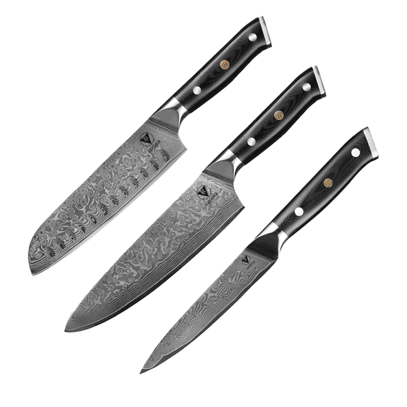 ARTIDGE 3Pcs Kitchen Knife Set 67-Layer Damascus Steel Knives, Includes 8" Chef Knife, 7" Santoku Knife, and 5" Utility Knife, Suit for Home and Commercial Use with G10 Handle