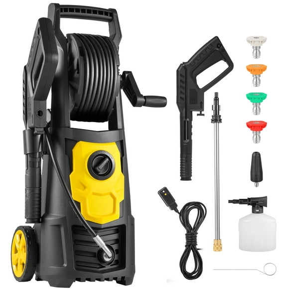 KFFKFF Electric Pressure Washer, 2000 Max PSI(ETL Certified) 1.76 GPM Power Washer with 30 FT Hose & Reel, 5 Quick Connect Nozzles, Foam Cannon,for Clean Patios, Cars, Fences, Driveways and Decks