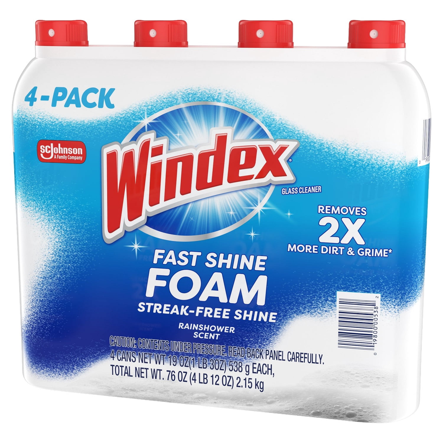 Windex Fast Shine Foam Glass Cleaner, Rainshower Scent, 19 Ounce
