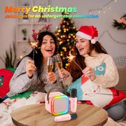 BONAOK Mini Karaoke Machine, Portable Karaoke Speaker with 2 Wilreless Microphones for Home Party, Birthday Gifts, Pink