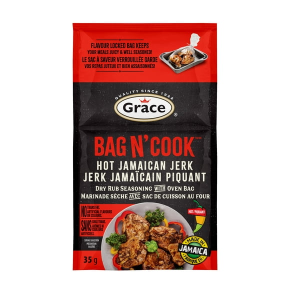 Grace Bag n' Cook Dry Rub Seasoning with Oven Bag Hot Jamaican Jerk 35 g, Grace Bag n' Cook Marinade Sèche avec Sac de Cuisson au Four Jerk Jamaïcain Piquant 35 g