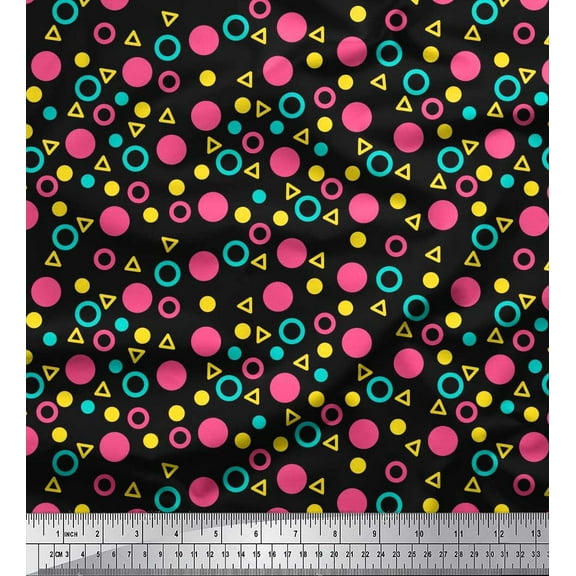 Soimoi Cotton Duck Fabric Circle,Dot & Triangle Geometric Print Sewing Fabric Yard 42 Inch Wide
