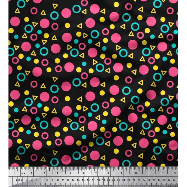 Soimoi Polyester Crepe Fabric Circle,Dot & Triangle Geometric Printed Fabric 1 Yard 52 Inch Wide