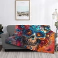 thumbnail image 2 of Disketp Colorful Floral Skull A Flannel Blankets - Thick and Warm Blanket for Winter, Soft Fuzzy Plush King Blanket for All Seasons-50"x40", 2 of 6