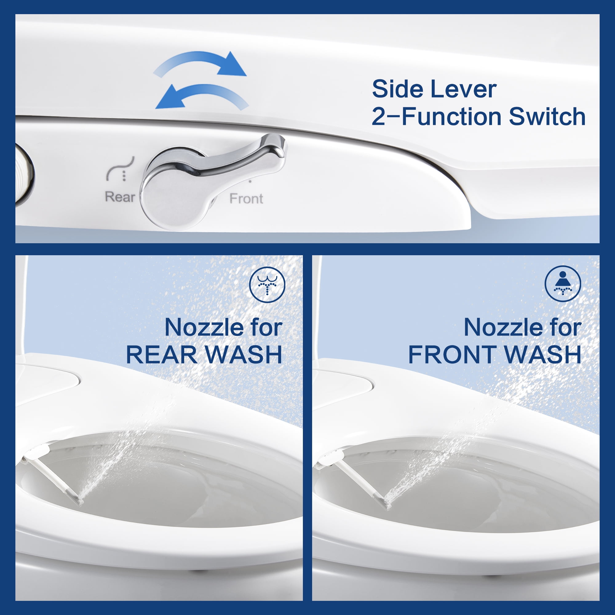 ANNWA Non-Electric Elongated Bidet Toilet Seat Dual Self-Cleaning Nozzle Front and Rear Wash