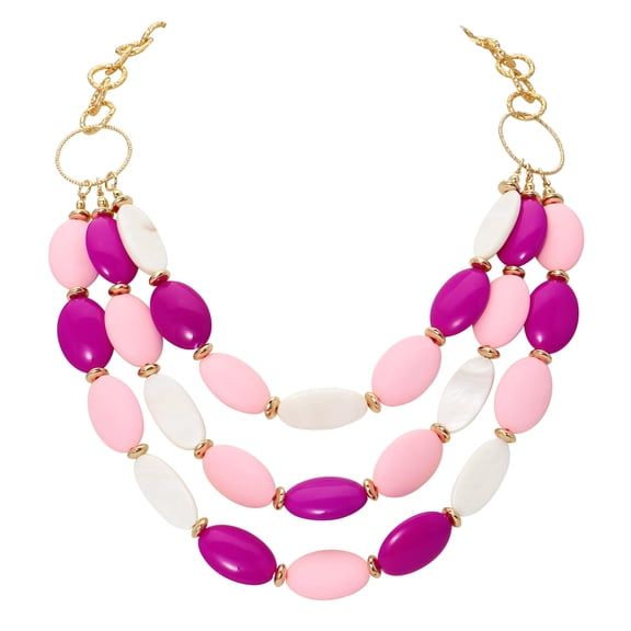 Bocar 3 Layer Chunky Statement Beaded Chain Necklace for Women Strand Costume Jewelry Necklace Gift(NK_10712_Candy_Pink)