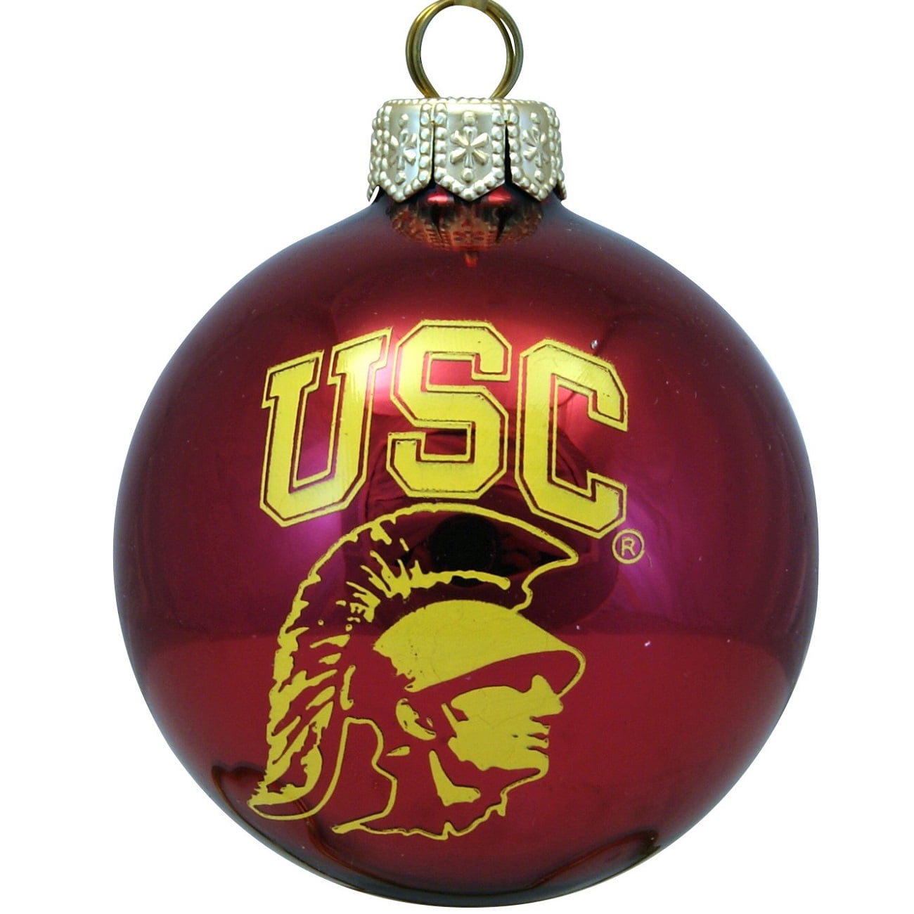 USC Tommy Trojan Red Ball Polish Glass Christmas Tree Ornament