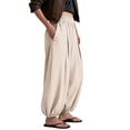 thumbnail image 4 of Womens Baggy Balloon Pants Cotton Linen Barrel Pants High Waisted Wide Leg Pants with Pockets 2XL, 4 of 6