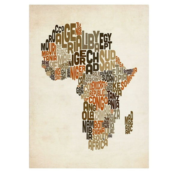 Trademark Fine Art Michael Tompsett Africa Text Map Canvas Wall Art - 22x32