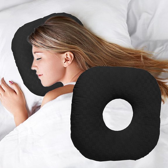 Ear Piercing Pillow for Side Sleepers with an Ear Hole for CNH and Ear Pain Ear Inflammation Pressure Sores, Cotton O-Shaped Side Sleeping Pillow, Ear Guard Pillow