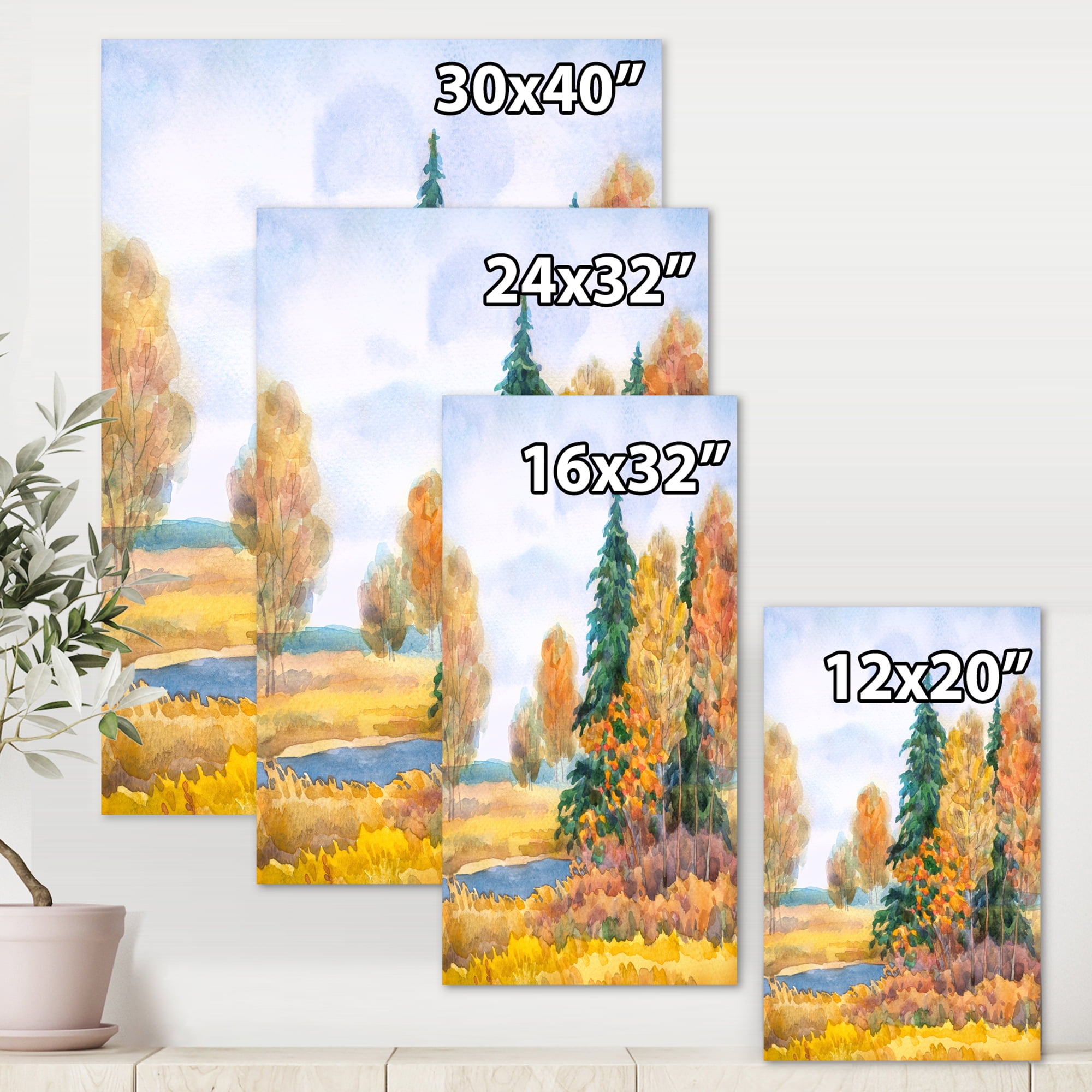Designart ' Autumn Forest By The Lake Side V ' Lake House Canvas Wall Art Print